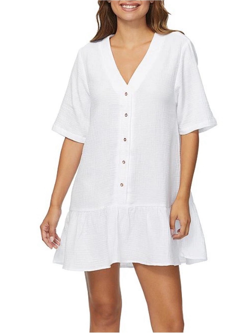 Raisins Juniors Sol Cotton V-Neck Elbow-Sleeve Coverup Dress Size M